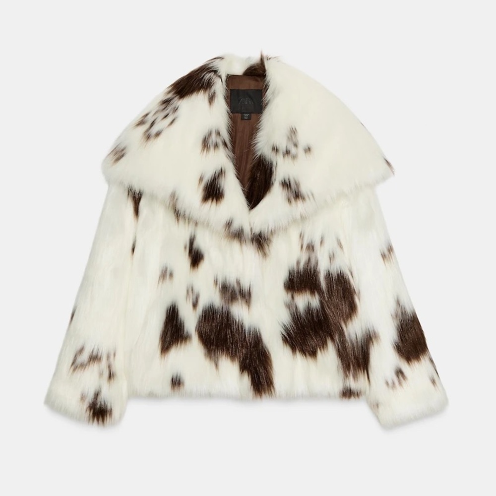 NWT Zara Bloggers Fav Cow Print ZW COLLECTION FAUX FUR JACKET LIMITED EDITION S - Picture 7 of 12